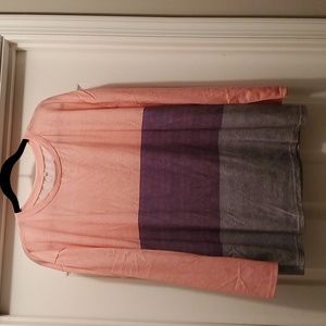 1XL Wide striped ladies tunic in pink and shades of grey NWOT